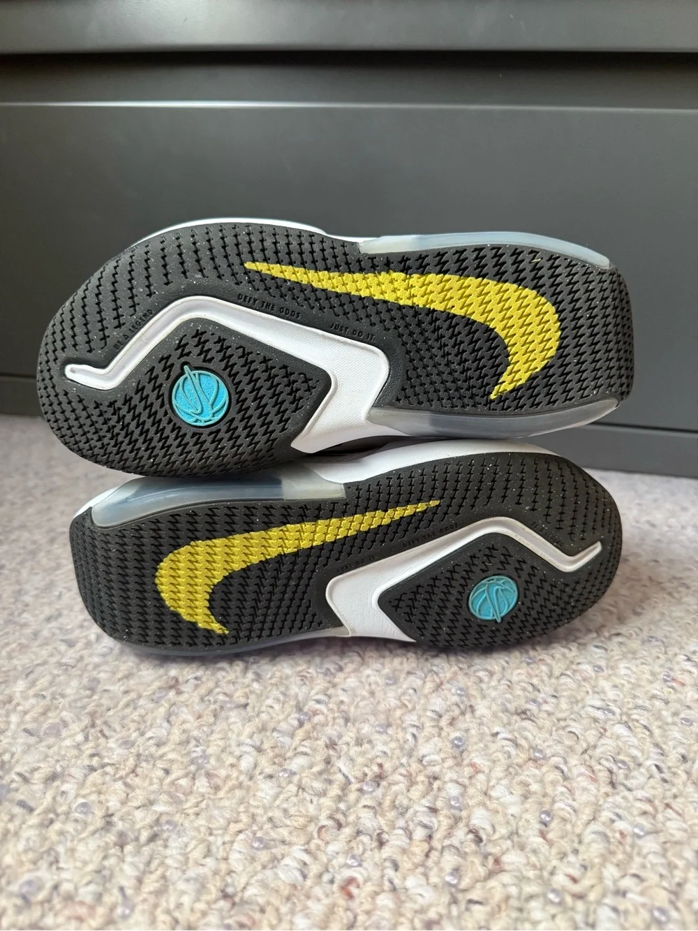 Nike Kids White Teal & Black Athletic Sneakers with Yellow Accents